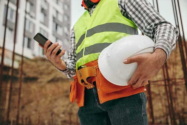 Contractor with hard hat